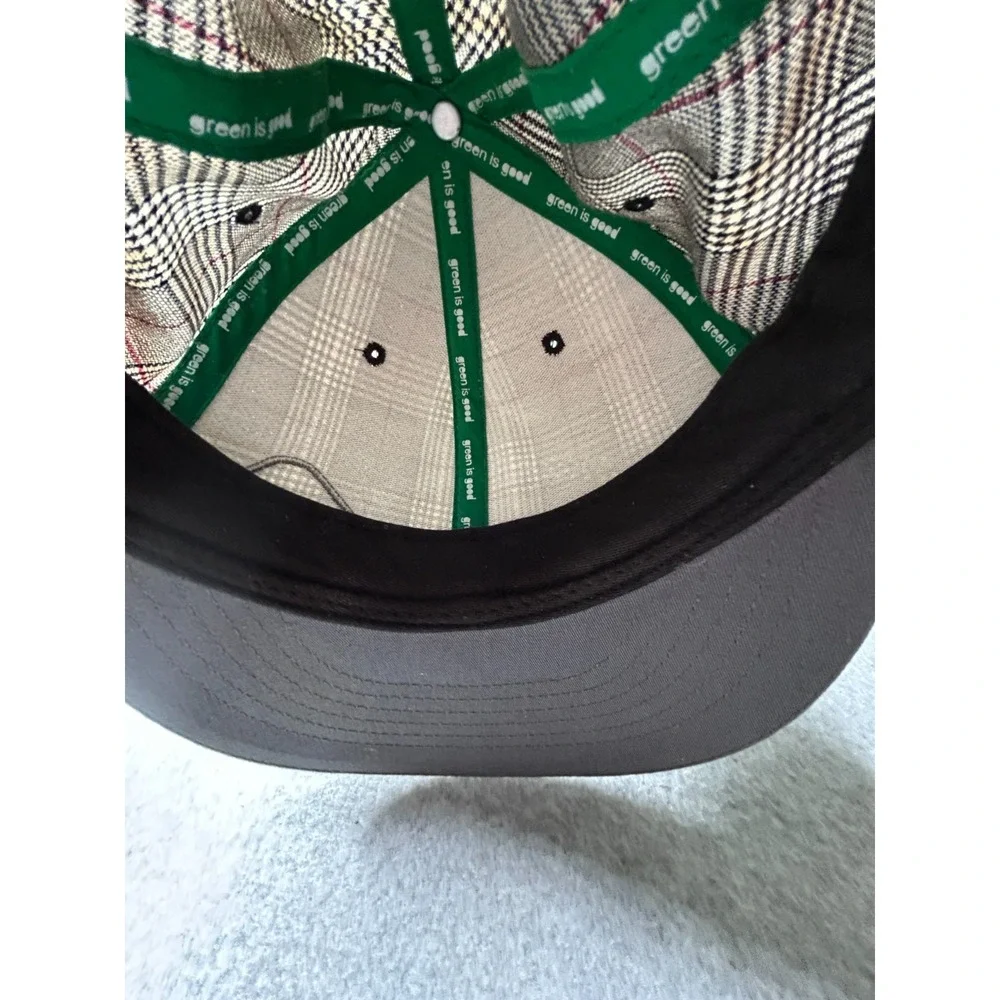 REEF Green is Good Houndstooth Plaid Cap Crimson Black & White Fitted, Size M